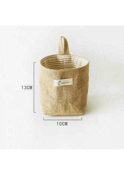 Pembe Tarzı Jüt Pamuk Keten Çanta Masaüstü Depolama Sepeti Asılı Cep Küçük Çuval Çeşitli Eşyalar Saklama Kutusu Saplı Kozmetik Saklama Çantası (Yurt Dışından)