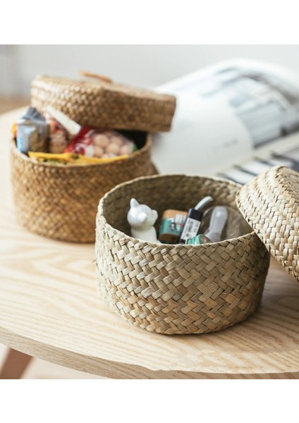Sarı Stil 12.5*8 cm El Yapımı Bambu Depolama Sepeti Aperatif Hasır Rattan Seagrass Göbek Bahçe Saksı Ekici Sepeti Fg Kutusu (Yurt Dışından)