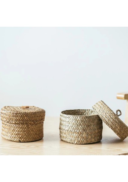 Sarı Stil 12.5*8 cm El Yapımı Bambu Depolama Sepeti Aperatif Hasır Rattan Seagrass Göbek Bahçe Saksı Ekici Sepeti Fg Kutusu (Yurt Dışından)