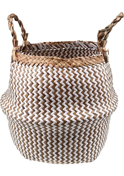 Şerit Stili S-22CMX20CM Whısm Seagrass Çamaşır Depolama Sepeti Katlanır El Yapımı Saman Saksı Ekici Sepet Hasır Oyuncak Depolama Tutucu Organizatör (Yurt Dışından)