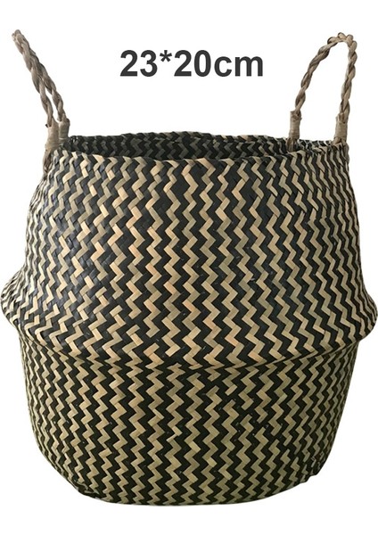 23X20CM Y Stili El Yapımı Dokuma Depolama Sepeti Katlanır Çamaşır Sepeti Hasır Hasır Rattan Seagrass Göbek Bahçe Saksı Bitki Sepeti (Yurt Dışından)