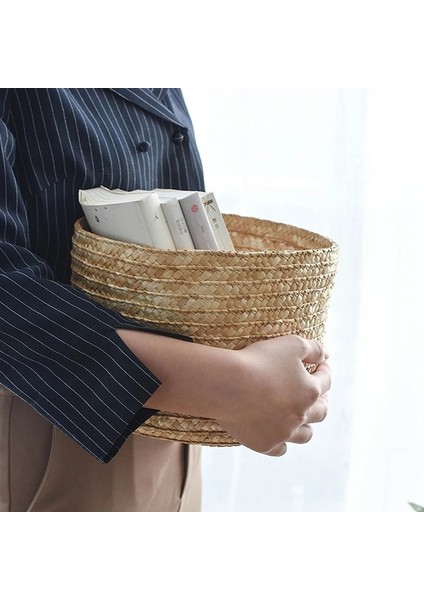 22X20X17CM L Stili El Yapımı Hasır Dokuma Kapaklı Depolama Sepeti Aperatif Organizatör Saklama Kutusu Çamaşır Sepetleri Rattan Depolama Çiçek Sepeti (Yurt Dışından) fırsatları