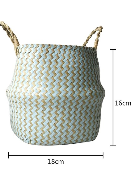 C 18X16CM Stili El Yapımı Bambu Saklama Sepetleri Nordic Katlanabilir Çamaşır Hasır Hasır Rattan Seagrass Belly Garden Saksı Ekici Sepeti (Yurt Dışından)