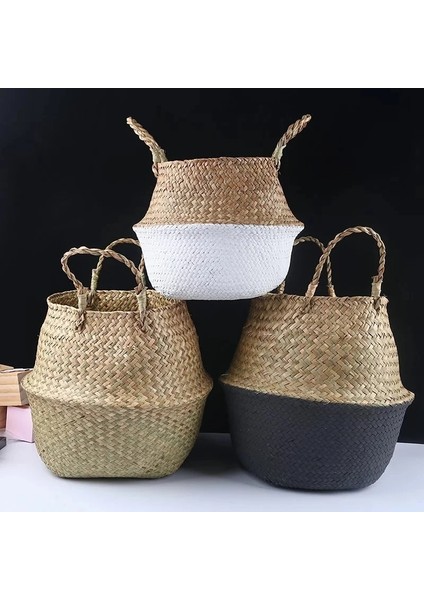 Shanhua Shop Yarım Turuncu Tarzı 32CM Hasır Depolama Sepeti Çiçek Sepetleri Çamaşır Depolama Dekoratif Sepet Rattan Saksı Bahçe Yetiştiricilerinin Ev Organizatör (Yurt Dışından)