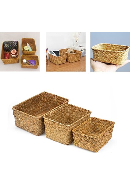 Sarı Stil L-21X15X10 cm Dikdörtgen El Dokuma Doğal Deniz Çayı Hasır Depolama Sepeti Ev Organizatör Kovaları Çevre Dostu Sepet Giysi Meyve Sepeti (Yurt Dışından) fiyatları