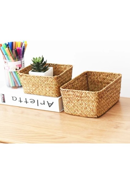 Sarı Stil L-21X15X10 cm Dikdörtgen El Dokuma Doğal Deniz Çayı Hasır Depolama Sepeti Ev Organizatör Kovaları Çevre Dostu Sepet Giysi Meyve Sepeti (Yurt Dışından) indirimleri