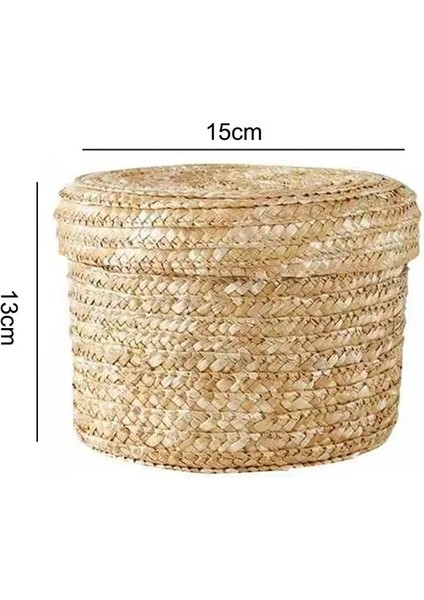 16X13CM Bir Stil El Yapımı Hasır Dokuma Kapaklı Depolama Sepeti Aperatif Organizatör Saklama Kutusu Çamaşır Sepetleri Rattan Depolama Çiçek Sepeti (Yurt Dışından)