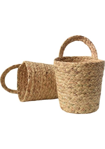 Pembe Nokta Stili Asılı Dokuma Rattan Sepetler Duvara Monte Hasır Sepet Çim Hasır Sepet Yetiştiricilerinin Bahçe Dekorasyon Depolama Rafı (Yurt Dışından)
