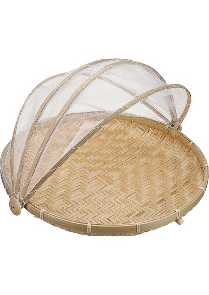 Yuvarlak 42CM Tarzı El Dokuma Yemek Servis Çadır Sepeti Tepsi Meyve Sebze Ekmek Depolama Sepeti Basit Rattan Açık Örgü Net Kapak (Yurt Dışından)