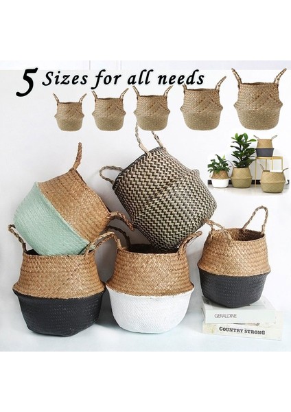 Stili Temizle Xs Beden El Yapımı Saklama Sepetleri Katlanabilir Clthoes Çamaşır Hasır Patchwork Hasır Rattan Seagrass Göbek Bahçe Saksı Bitki Sepetleri (Yurt Dışından)