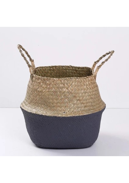 Pembe Tarzı Xl 35X31CM El Yapımı Bambu Saklama Sepetleri Katlanabilir Çamaşır Hasır Patchwork Hasır Rattan Seagrass Göbek Bahçe Saksı Ekici Sepeti (Yurt Dışından)