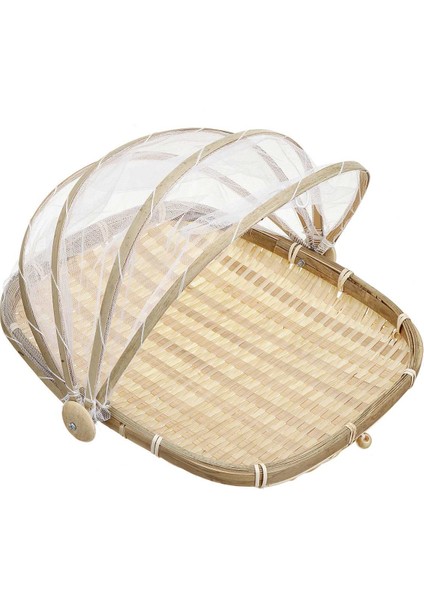 30X29CM Stili El Dokuma Yemek Servis Çadır Sepeti Tepsi Meyve Sebze Ekmek Depolama Sepeti Basit Rattan Açık Örgü Net Kapak (Yurt Dışından)