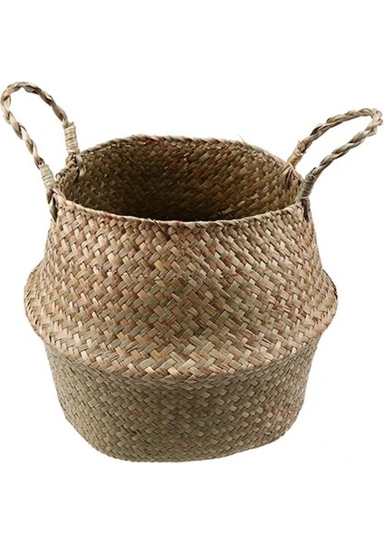 Doğal Renk Stili M-28CMX24CM Whısm Seagrass Çamaşır Depolama Sepeti Katlanır El Yapımı Saman Saksı Ekici Sepet Hasır Oyuncak Depolama Tutucu Organizatör (Yurt Dışından)