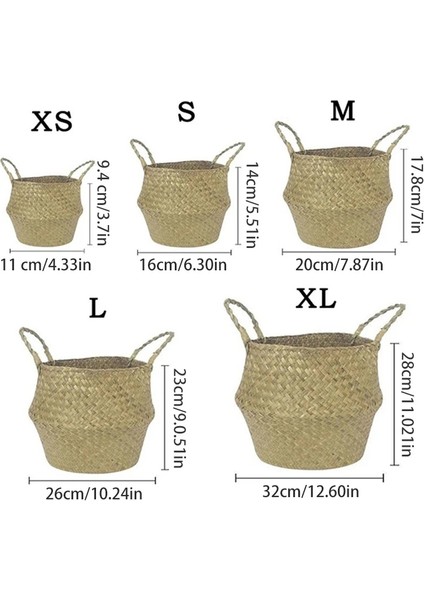 Dokuma Sepet Stili Xs 11X9.4 cm Katlanır Dokuma Sepet Seagrass Hasır Depolama Sepeti Asılı Saksı Kirli Çamaşır Depolama Sepeti Kadın Çanta Ev Dekor (Yurt Dışından)