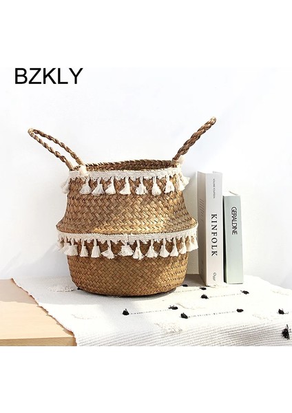 D Stili U 32CMX28CM El Yapımı Bambu Saklama Sepetleri Katlanabilir Çamaşır Hasır Patchwork Hasır Rattan Seagrass Göbek Bahçe Saksı Ekici Sepeti (Yurt Dışından) indirimleri