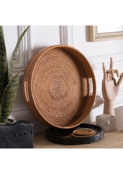 S Tarzı Rattan Sepet El Dokuma Kahve Kahvaltı Bölme Tepsisi Gıda Depolama Tabakları Ekmek Tabağı Işleyici ile Içecek Aperatif Çay (Yurt Dışından) fiyatları