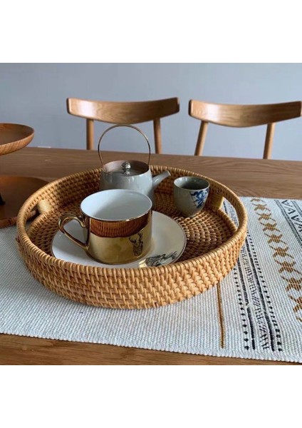 S Tarzı Rattan Sepet El Dokuma Kahve Kahvaltı Bölme Tepsisi Gıda Depolama Tabakları Ekmek Tabağı Işleyici ile Içecek Aperatif Çay (Yurt Dışından) fırsatları