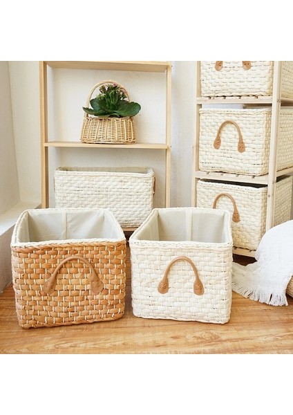 Beyaz Stil L38X26X23CM Manuel Dokuma Depolama Sepeti El Yapımı Çamaşır Hasır Sepetler Çeşitli Eşyalar Organizatör Giysi Oyuncaklar Konteyner Dekor Panier Rangement (Yurt Dışından) modelleri