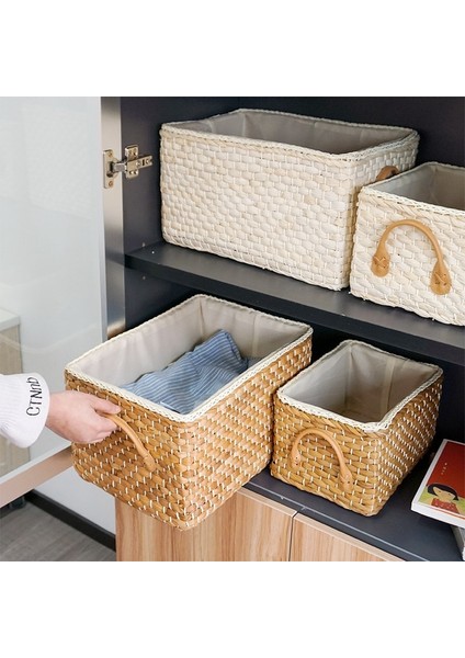Beyaz Stil L38X26X23CM Manuel Dokuma Depolama Sepeti El Yapımı Çamaşır Hasır Sepetler Çeşitli Eşyalar Organizatör Giysi Oyuncaklar Konteyner Dekor Panier Rangement (Yurt Dışından) fırsatları