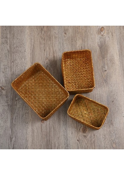 Sarı Stil S-15X11X6 cm Dikdörtgen El Dokuma Doğal Deniz Çayı Hasır Depolama Sepeti Ev Organizatör Kovaları Çevre Dostu Sepet Giysi Meyve Sepeti (Yurt Dışından) fırsatları