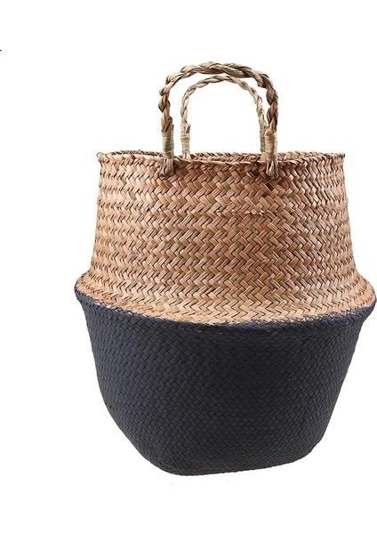Siyah Stil M-28CMX24CM Whısm Seagrass Çamaşır Depolama Sepeti Katlanır El Yapımı Saman Saksı Ekici Sepet Hasır Oyuncak Depolama Tutucu Organizatör (Yurt Dışından)