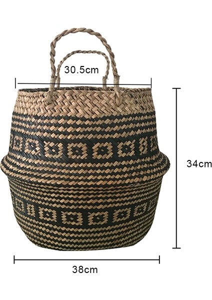 Xl 38X34CM Stili El Yapımı Bambu Saklama Sepetleri Nordic Katlanabilir Çamaşır Hasır Hasır Rattan Seagrass Belly Garden Saksı Ekici Sepeti (Yurt Dışından)