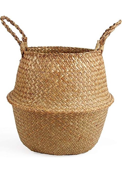Birincil Stil 27CMX24CM Makrome Püskül Hasır Sepet El Yapımı Boho Dekor Bahçe Saksıları Çalışma Odası Depolama Rattan Sepet Ev Organizatör Çamaşır (Yurt Dışından)