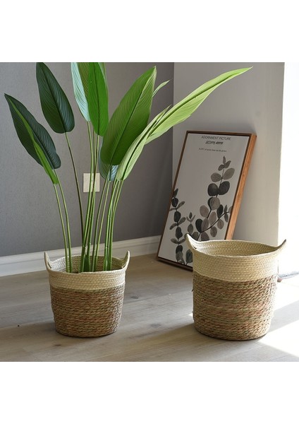 Gri 27CM Püskül Stili Iskandinav Hasır Depolama Sepeti Rattan Zemin Saksı El Sanatları Dekorasyon Modern Ev Oturma Odası Yatak Odası Dükkanı Bahçe Bitki Sepeti (Yurt Dışından) modelleri