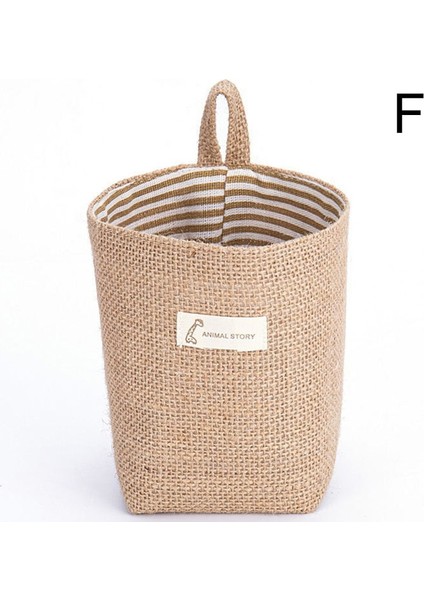 F Stili Pamuk Keten Çanta Masaüstü Depolama Sepeti Asılı Cep Küçük Çuval Çeşitli Eşyalar Saklama Kutusu Kozmetik Saklama Çantası Masaüstü Organizatör (Yurt Dışından)