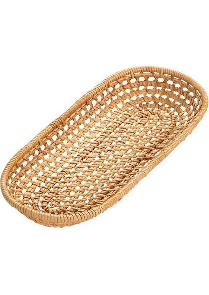 Oval L Tarzı Rattan Depolama Tepsisi Yuvarlak Oval Sepet El Dokuma Hasır Tepsi Ekmek Sepeti Meyve Yemek Kahvaltı Teşhir Tabağı Mutfak Gereçleri (Yurt Dışından)