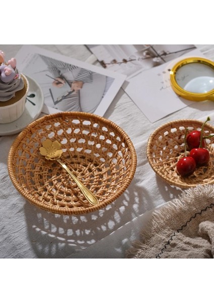 Oval L Tarzı Rattan Depolama Tepsisi Yuvarlak Oval Sepet El Dokuma Hasır Tepsi Ekmek Sepeti Meyve Yemek Kahvaltı Teşhir Tabağı Mutfak Gereçleri (Yurt Dışından)