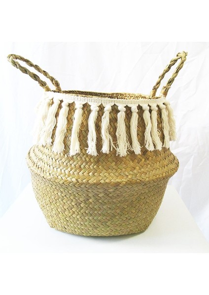 D Stili Xl 36CMX32CM El Yapımı Bambu Saklama Sepetleri Katlanabilir Çamaşır Hasır Patchwork Hasır Rattan Seagrass Göbek Bahçe Saksı Ekici Sepeti (Yurt Dışından)