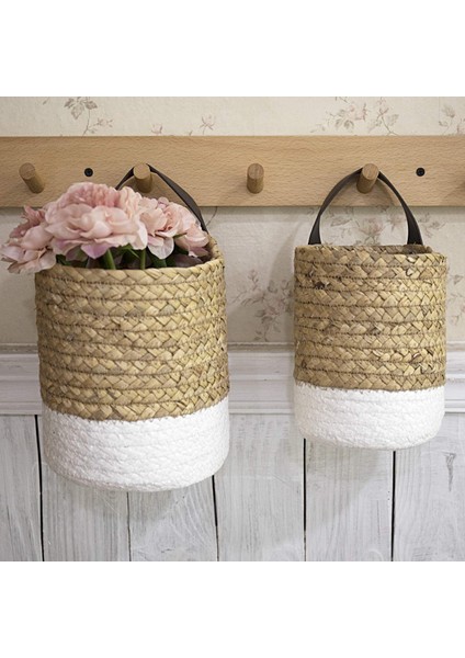 Mavi Nokta Stili Asılı Dokuma Rattan Sepetler Duvara Monte Hasır Sepet Çim Hasır Sepet Yetiştiricilerinin Bahçe Dekorasyon Depolama Rafı (Yurt Dışından) indirimleri