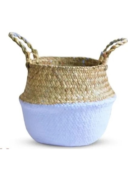 Yarım Açık Mor Tarzı 32CM El Yapımı Bambu Saklama Sepetleri Katlanabilir Çamaşır Hasır Patchwork Hasır Rattan Seagrass Göbek Bahçe Saksı Bitki Sepeti (Yurt Dışından)