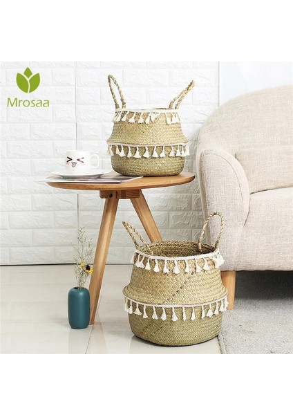 Siyah Püskül Stili S 19X17CM El Yapımı Bambu Saklama Sepetleri Seagrass Hasır Sepet Bahçe Saksı Çamaşır Sepeti Beyaz Püskül ile Konteyner Oyuncak Tutucu (Yurt Dışından) fiyatları