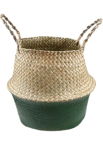 Yeşil Stil L-32CMX28CM Whısm Seagrass Çamaşır Depolama Sepeti Katlanır El Yapımı Saman Saksı Ekici Sepet Hasır Oyuncak Depolama Tutucu Organizatör (Yurt Dışından)