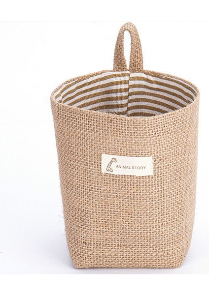 No.6 Tarzı Pamuk Keten Çanta Masaüstü Depolama Sepeti Asılı Cep Küçük Çuval Çeşitli Eşyalar Jüt Saklama Kutusu Saplı Kozmetik Saklama Çantası (Yurt Dışından)