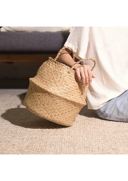 Dokuma Sepet Stili M 20X17.8CM Katlanır Dokuma Sepet Seagrass Hasır Depolama Sepeti Asılı Saksı Kirli Çamaşır Depolama Sepeti Kadın Çanta Ev Dekor (Yurt Dışından) indirimleri