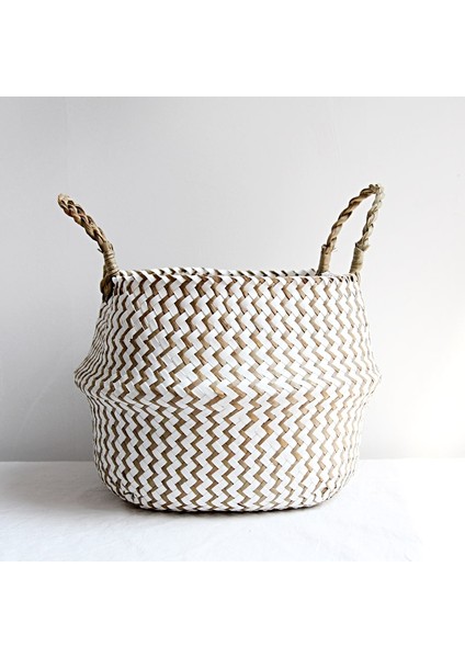 Birincil Stil 23CMX20CM Boho Dekor Çizgili Hasır Saklama Sepetleri El Yapımı Katlanabilir Çamaşır Sepeti Hasır Patchwork Rieten Mand Yosun Çiçeği (Yurt Dışından) fiyatları