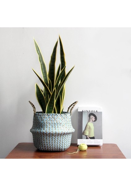 Birincil Stil 23CMX20CM Boho Dekor Çizgili Hasır Saklama Sepetleri El Yapımı Katlanabilir Çamaşır Sepeti Hasır Patchwork Rieten Mand Yosun Çiçeği (Yurt Dışından) modelleri