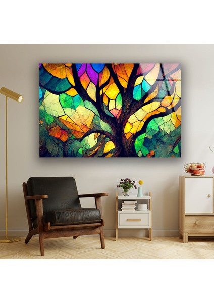 Hayat Ağacı Vitray Temperli Cam Duvar Tablosu