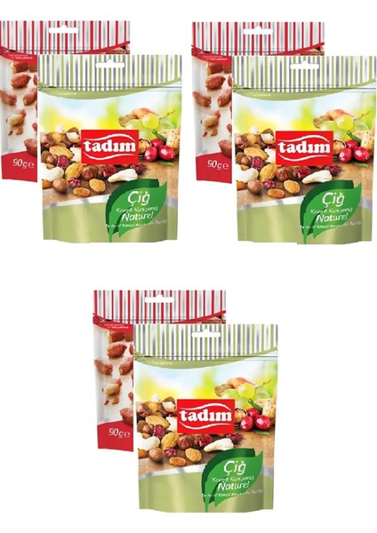Karışık Kuruyemiş Çiğ Naturel 75 gr x 3 Adet + Tuzlu Kavrulmuş Yer Fıstığı 90 gr x 3 Adet