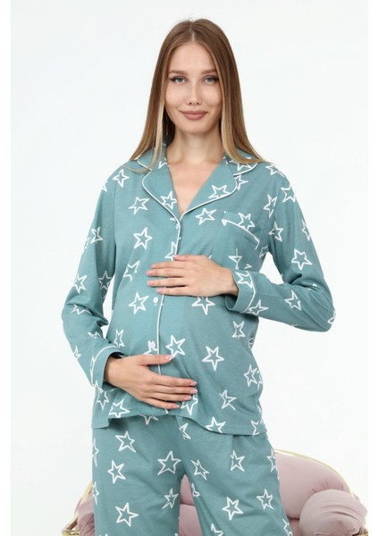 Penye Önden Düğmeli Hamile Lohusa Uzun Kol Pijama Takımı fiyatları