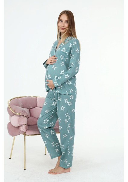 Penye Önden Düğmeli Hamile Lohusa Uzun Kol Pijama Takımı modelleri