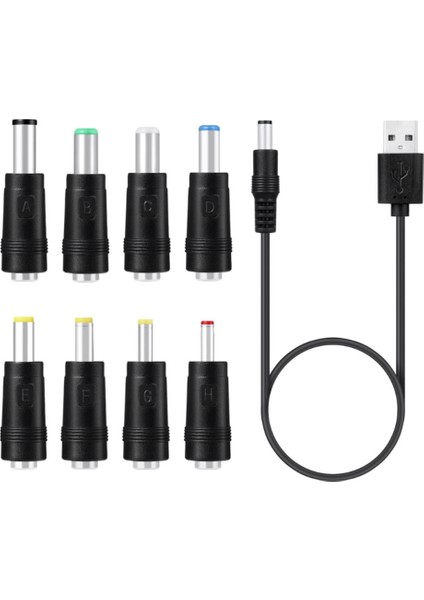 8 In1 5V Usb'den Dc'ye 5.5x2.1mm 3.5mm 5.5x2.5mm 6.3mm Fiş Şarj Kablosu (Yurt Dışından)