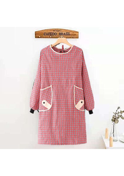 Uzun Kollu Önlük-Saf Pamuklu Uzun Kol Düğmeli Cep Kırmızı (Yurt Dışından) indirimleri