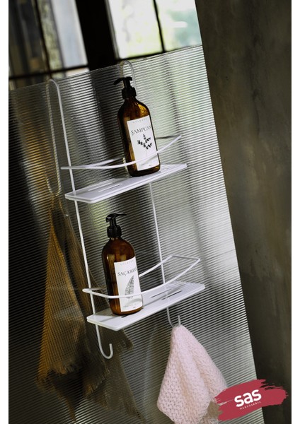 Yapışkanlı Ömür Boyu Paslanmaz Kristal Raf Banyo Düzenleyici Şampuanlık Beyaz Dşbb