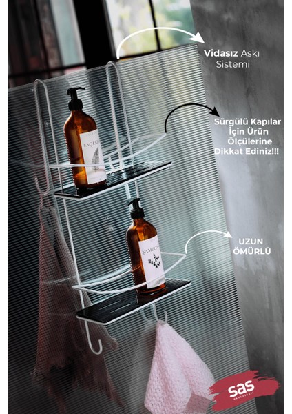 Yapışkanlı Ömür Boyu Paslanmaz Kristal Raf Banyo Düzenleyici Şampuanlık Beyaz-Siyah Dşbs fiyatları