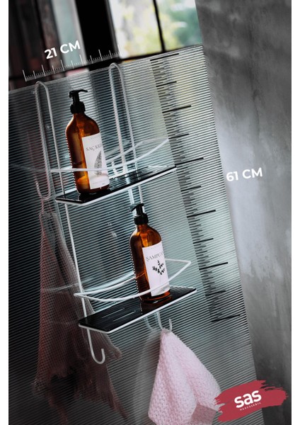 Yapışkanlı Ömür Boyu Paslanmaz Kristal Raf Banyo Düzenleyici Şampuanlık Beyaz-Siyah Dşbs modelleri