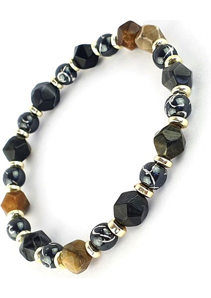 Hematit ve Akik Taşlı El Işi Doğal Taş Bileklik